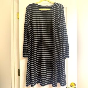 Old Navy Black White Double Stripe Long Sleeve Jersey Knit Swing Dress - size XL